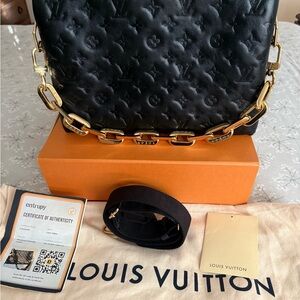 Louis Vuitton Coussin MM Black Embossed monogram shoulder/ crossbody 2 straps